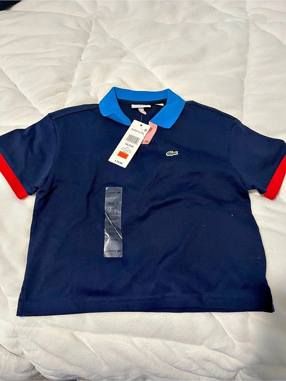 Lacoste Kids Colorblock Polo Shirt Blue Size Medium